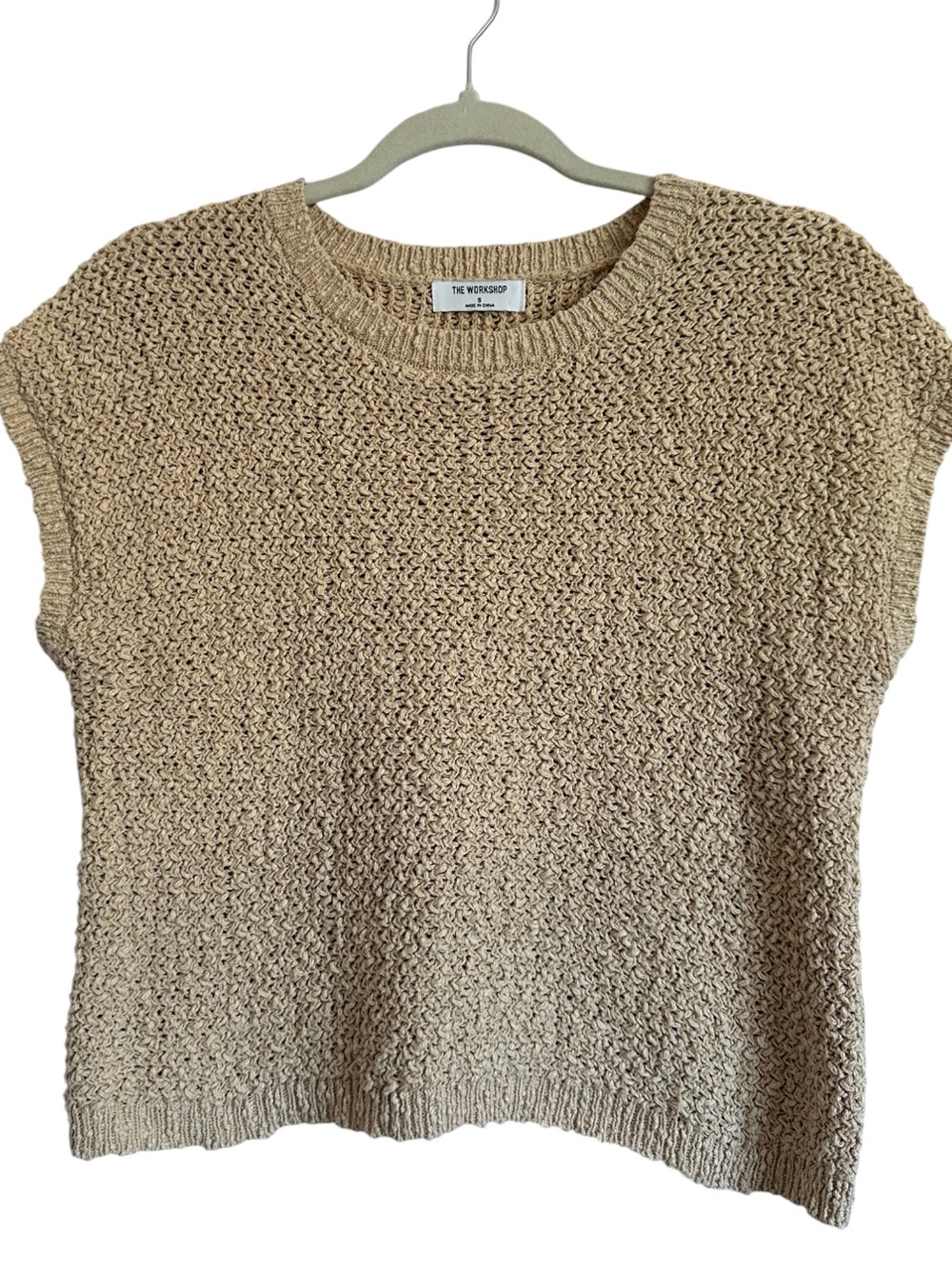 The Workshop Cotton Knit Sweater Top Beige Coastal Boxy Small - Picture 2 of 10